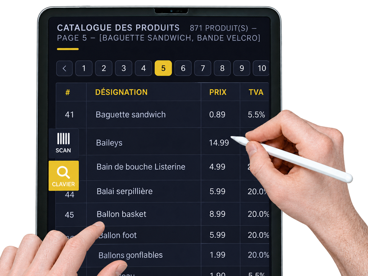 Interface SwiftPos sur tablette