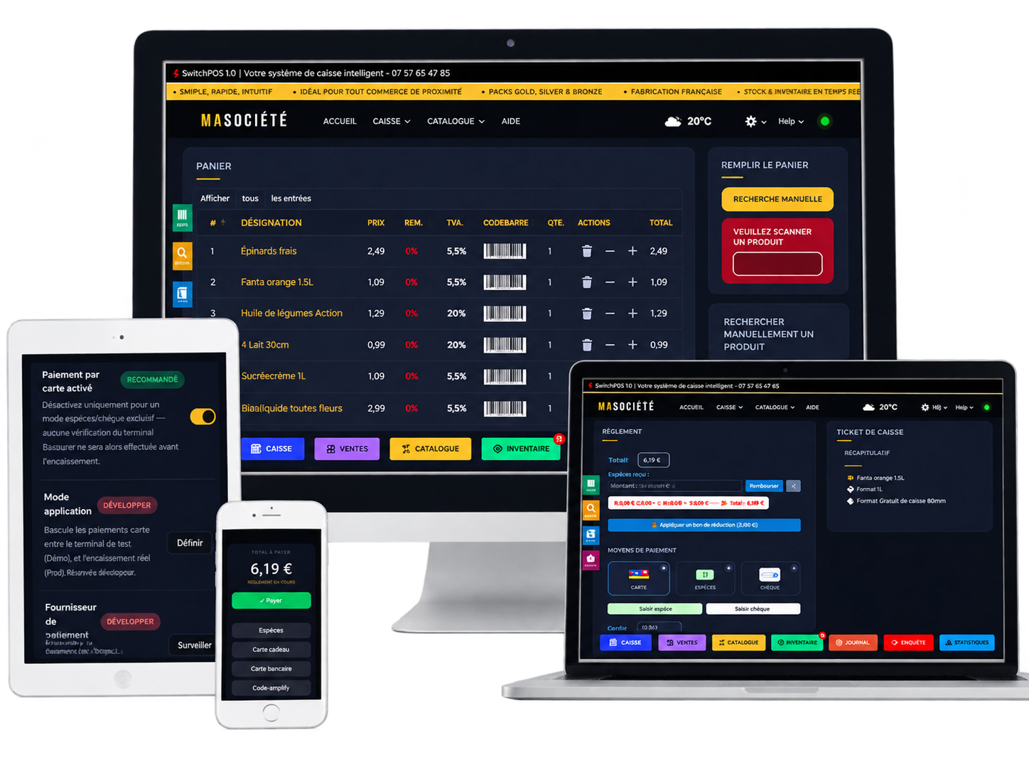 Interface SwiftPos sur plusieurs appareils