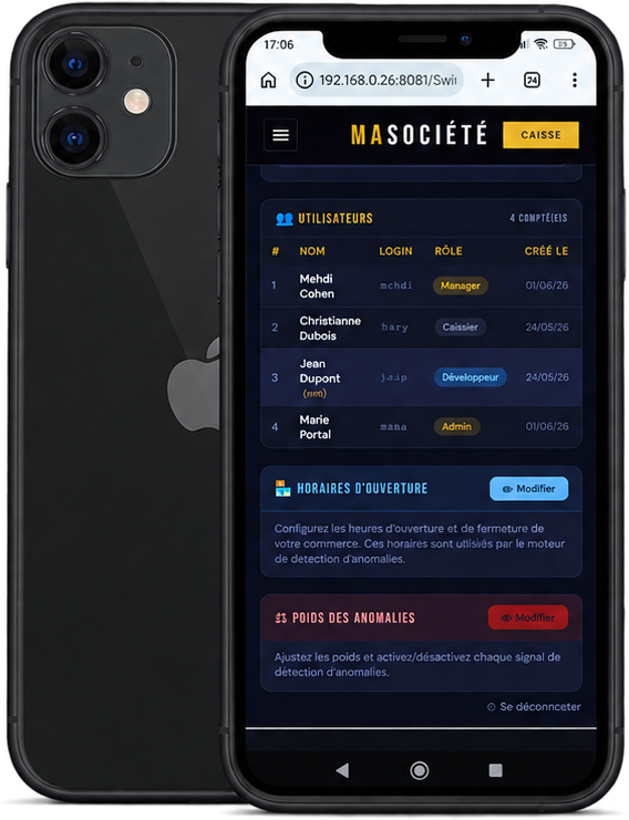 Interface SwiftPos sur iPhone